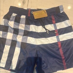 Burberry Blue and White Athletic Shorts with Signature Style